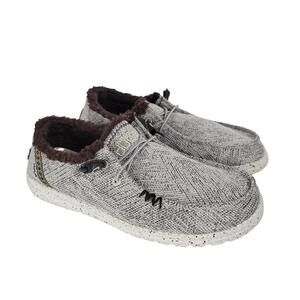 Hey Dude Wendy Shoes Women 10 Salt & Pepper Gray Slip On Loafer Faux Fur Lined
